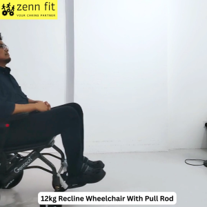 Reclinable Travel Wheelchair with Pull Rod 16" Seat Carbon Fiber Coated Frame & Shock-Absorbing Wheels