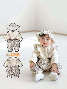 Autumn Clothes Baby Girl Romper Suit Double Layered Full Moon Outfit Newborn Polyester Fiber Long Sleeve Hooded Bodysuit