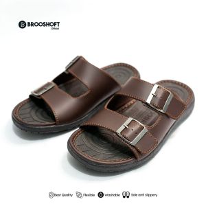BROOSHOFT Sandal Kulit Pria Slop Casual  Black Sandal Kekinian