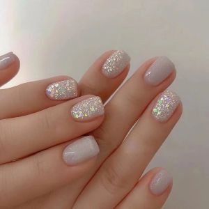 24 PCs Short French Minimalist Flash Nails with 1 Jelly Gel and 1 Nail File