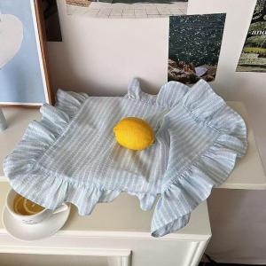 Striped Pink Blue Ruffle Placemats Set for Dining Table Cute Decorative Kitchen Table Settings for Everyday Family Use
