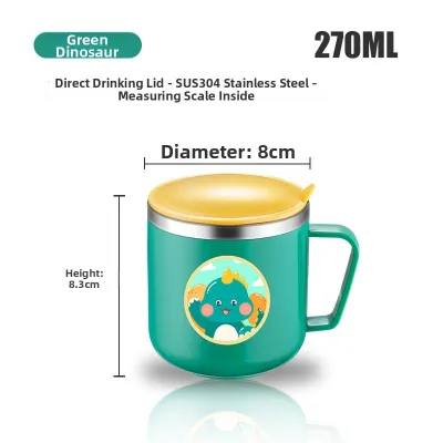 Kitty Stainless Steel Water Cup with Lid Cute Cartoon Scale Portable Drinking Cup Home Use Children Water Cup Metal Cup