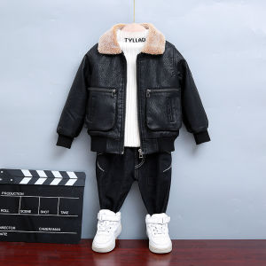 Thickened Fleece Winter Jacket for Boys PU Leather Coat Childrens Fashionable Outerwear Warm Casual Style Boys Coat