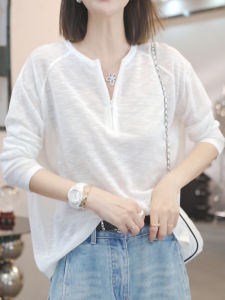 Shalldoer | เสื้อยืดแขนยาวผู้หญิงแบบมีซิปสีขาวระบายอากาศได้ดี ทรงหลวม ทรงปกติ ฤดูร้อน 2025 เสื้อคลุมกันแดดสำหรับผู้หญิง