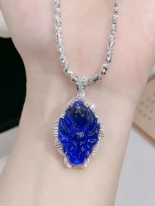 Mặt dây chuyền bạc hồ ly đá màu lớn Mặt dây chuyền bạc xi bạch kim Mặt dây chuyền hồ ly bạc xi vàng trắng đẹp - KIM LỘC PHAT MHLMN