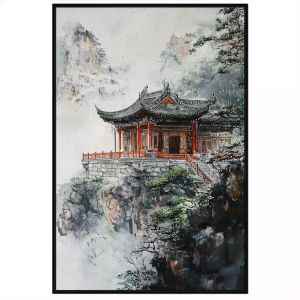 Tranh phong cảnh vẽ chùa phật giáo.Tranh treo tường dán tường sơn dầu canvas trang trí.CGI-1982