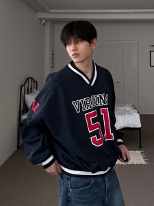DAVID&ME | V-Neck Letter Print Sporty Loose Jacket