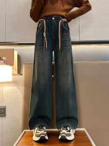 Quần Jeans Denim Lót Lông Cừu Dày Cho Bé Gái Quần Dài Ống Rộng Thời Trang Thu Đông Quần Thường Ngày Cho Bé Gái Từ 4-14 Tuổi