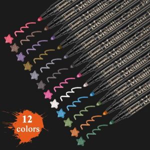 12/20 Colors Metallic Soft Brush Marker Pen Birthday Gift Card Making Metallic Color Art Pen  DIY Photo Album Glass Wine