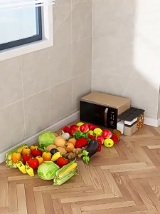 Multi-Tier Kitchen Storage Cart with Wheels Removable Vegetable Basket Microwave Oven Organizer Mobile Pantry Shelf for Home