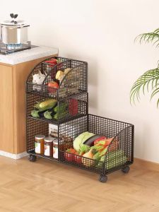 Kitchen Multi-Functional Storage Rack Stand Vegetable Fruit Basket Holder Small Cart Home Use Organization Tool Two Layers