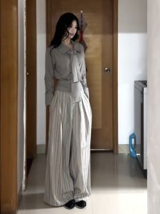 Quần Ống Rộng Kẻ Sọc Dài 180cm Cạp Cao Cho Nữ Quần Ống Rộng Ống Đứng Quần Dài Thường Ngày Quần Dài Không Cần Ủi