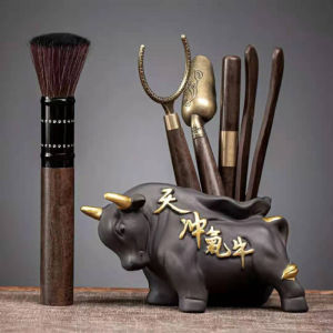 Elegant Zen Bamboo & Black Clay Tea Ware Set 6 Pieces
