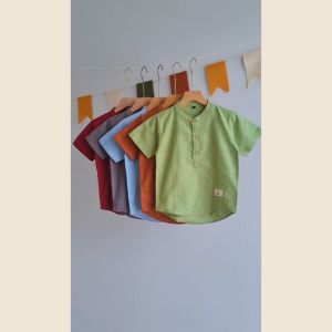 AWESOMEKIDS Kemeja Almair Koko Hem Anak Chiangi Laki Laki Casual Linen Polos Baju Pakaian Muslim