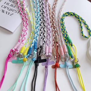 เชือกถักสไตล์ยาวแปดสีสายคล้องคอเชือกถักแบบโทรศัพท์มือถือคล้องคอกลางแจ้งแข็งแรงทนทานป้องกันการสูญหายเคสโทรศัพท์สายคล้องเชือกถัก