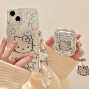 CrashStar Fashion Star Cute Cartoon Cat Silver Plating Phone Case With Lanyard For iPhone 15 14 Pro Max Plus 13 12 11 Pro Max Hard Shockproof Phone Casing Cover Shell Hot Sale