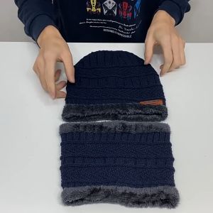 Topi Kupluk & Syal Winter Pria Wanita Tebal Hangat Rajut Wool Beanie Hat Musim Dingin TKS01