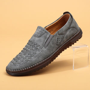 2025 New Large Size Mens Casual Shoes Breathable Mesh Slip-On round Toe Leather Upgraded Rubber Bottom Comfortable Mens Footwear