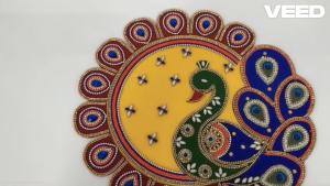 Peacock Design Acrylic Beaded Rangoli Floor Decoration 12-Piece Set | Traditional Festive Decor for Diwali Pooja (1 Set | Size - 12 inch)