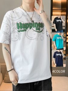 ROMON | Lomond Mens Ice Silk Short Sleeve T-Shirt Summer Thin Round Neck Printed Casual Cotton Half Sleeve Body T-shirt Fashionable Urban Style