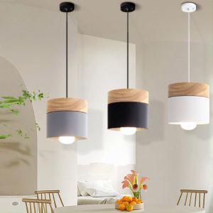 Pendant Light Macaron Cylindrical Adjustable Lengths Hanging Lamp Nordic Wood Drop Light Ceiling Light for Living Dining Room Bar Counter Bedroom Loft Headboard