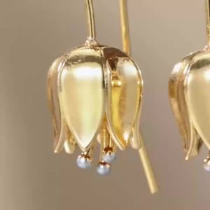Retro Floral Earrings Chic Style Tulip Bud Drop Earrings Copper Womens Jewelry Earrings For Vacation and Casual
