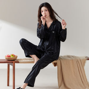 Miiow | Cat Person Official Ice Silk Sleepwear Loose Long Sleeve Womens Style Suitable For Outdoor Spring Autumn Summer Home Clothes