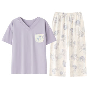 Bộ đồ ngủ MiiOW cho nữ làm bằng cotton nguyên chất tay ngắn quần dài mặc nhà thoải mái