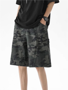 American High Street Workwear Shorts Men Summer New Trend Brand Heavy Washed Outdoor Jeans Five-Quarter Loose Fit Casual Jeans