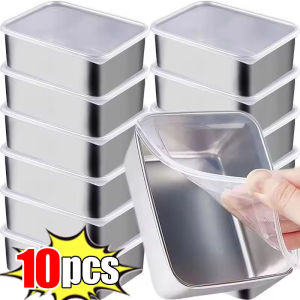 6/10Pcs Stainless Steel Food Container with Cover / Food Storage Dispensers Temperature Resistant / Fresh Keeping Box / Refrigerator Storage Organizer / Freezer Meat Seafood Crisper / Kitchen Storage Box