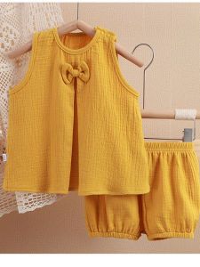 Cute Girls Cotton Butterfly Knot Home Clothes Set Baby Air Conditioning Clothes Child Lovely Summer Outfit Sleep Dress