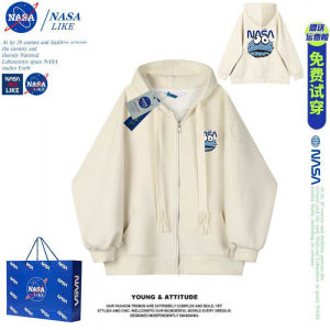 NASA Oversize Hooded Zipper Sweatshirt Cardigan Womens Spring Autumn Korean Style Chic Lazy Casual Outerwear