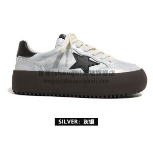 Shouguo Thick Bottom Platform Sneakers Womens Casual Shoes Leather Upgraded Version Comfortable All-Match round Toe Rubber Sole