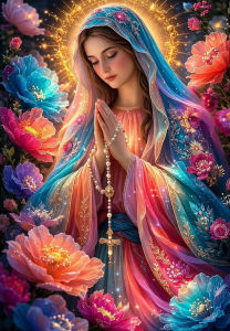 500/1000/1200/2000PCS Jigsaw Puzzle Blessed Mother Mary Religious Scene With Colorful Flowers For Adults Perfect For Evening
