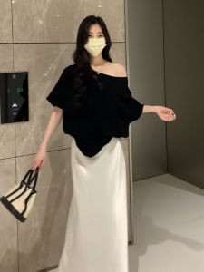 YUEZHONGWEI | Off-Shoulder Ice Silk Knit Short Sleeve Loose Summer Top