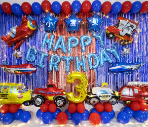 Car Baby Boy Birthday Balloon Year-Old Cartoon Party Layout Three-Dimensional Engineering Vehicle Excavator Background Wall Decoration