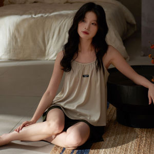 Miiow | Couples Summer Lightweight Ice Silk Sleepwear Breathable Casual Home Clothes Set Short Sleeve Short Pants For Men And Women