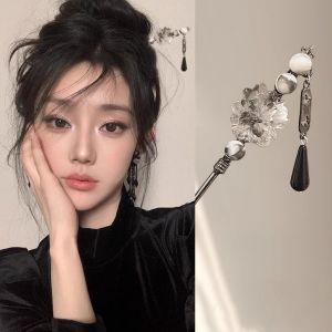 Kẹp Tóc Hoa Phong Cách Trung Hoa Mới Thanh Lịch Có Tua Rua Dành Cho Nữ Trang Sức Kim Loại Hợp Kim Phụ Kiện Tóc Hoa Màu Mực Tinh Tế Mũ Đội Đầu