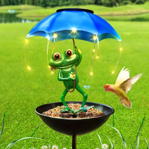 Solar Frog Statue Lawn Lamp Outdoor Hummingbird Bird Feeder Solar Garden Light with LED String Light for Yard Lawn Pathway Decor