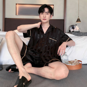 Bộ Quần Áo Nam Mùa Hè Nhẹ Ice Lụa Tay Ngắn Đồ Ngủ Bộ Quần Áo Gia Đình Sang Trọng Giải Trí Quần Vải Thoải Mái Thoáng Khí