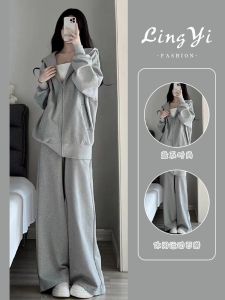 Bộ Đồ Thể Thao Cotton Nguyên Chất Cho Nữ Bộ Đồ Chạy Bộ Hai Mảnh Rộng Rãi Thời Trang Thường Ngày Phong Cách Hàn Quốc Mùa Thu Đông