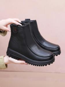 Warm Fleece Lined Flat Bottom Thickened Winter Martin Boots for Women Comfortable Soft Rubber Sole Anti-Slip Woolen Mom Shoes