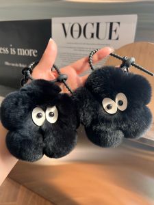 น่ารัก พวงกุญแจรถขนกระต่าย เครื่องประดับแขวน ดอกไม้เล็ก นุ่ม ตุ๊กตา งานเต้นรำ ตกแต่งกระเป๋า อินเทรนด์ สีดำ พวงกุญแจหูกระต่าย