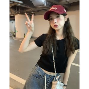 imimtuan | Áo Thun Tay Ngắn Màu Đơn Giản Trẻ Hóa Giúp Gọn Gàng