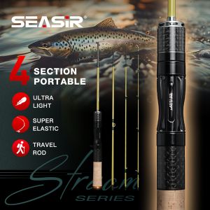 SEASIR Silent Stream Ejection BFS 4 Sections Fishing Rods Carbon Fiber Travel Rod Z-Type Guide Rings 1.53/1.65M Lure Weight 1-7g Sound Knob Fishing Rods