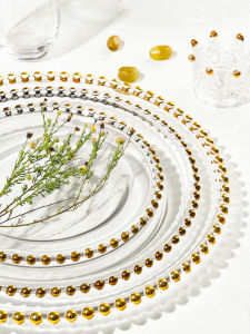 Gold-Plated Glass Western Dinner Plate Steak Salad Plate Sample Room Display Plate Floral Patterned Banquet Pad Plate