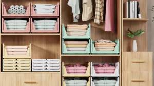 1pcs Foldable Wardrobe Storage Organizers Stackable Plastic Cupboard Baskets Clothes Storage Boxes Drawers Organizer