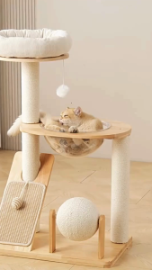 Wooden Cat Climbing Patrol Tower Cat Tree House Bed Claw Grinding Scratching Resistant Board Cat Toy