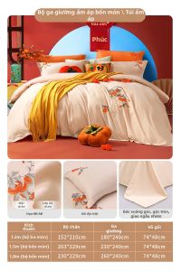FUANNA (富安娜) | Bộ Chăn Ga Gối Hoa Thêu Phong Cách Trung Quốc Mới 4 Món Cotton Sạch