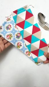 Tempat sendok serut canvas pouch mini sendok garpu kantong panjang alat makan travelling
